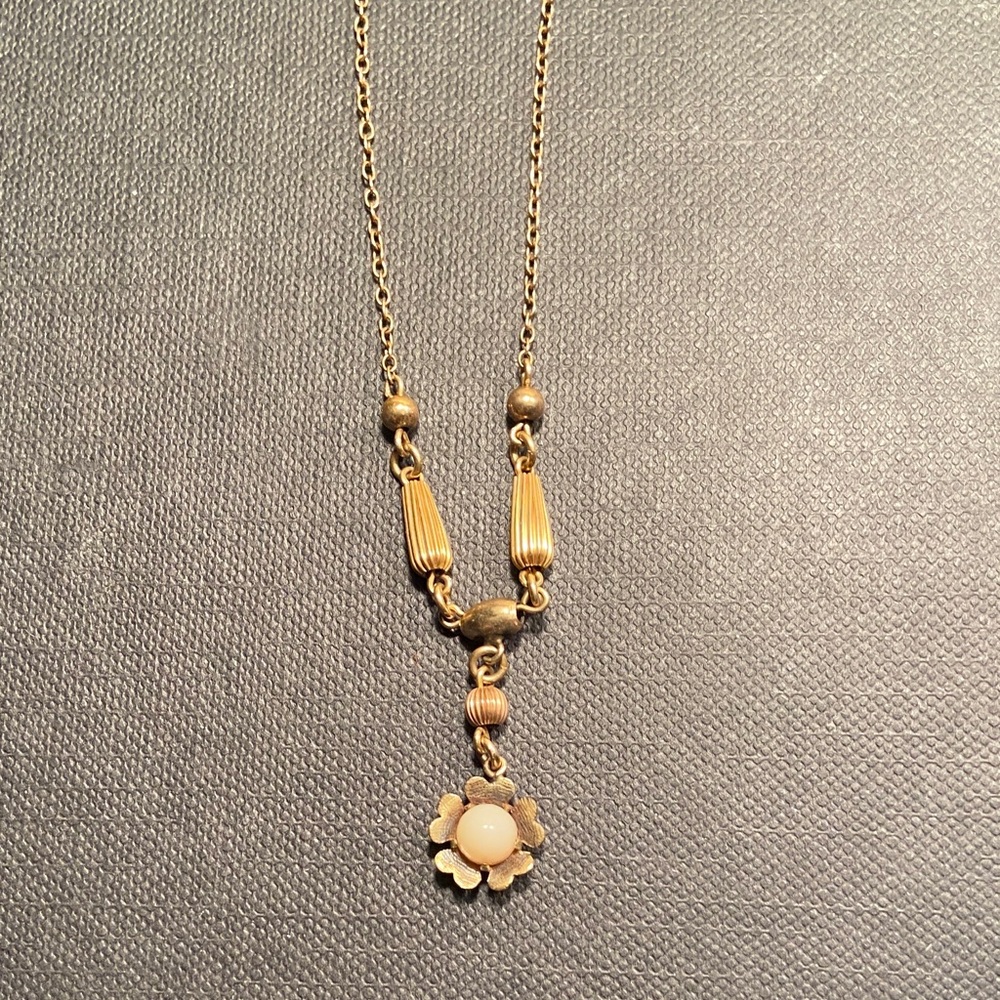 Vintage 70s 1970s Genuine Real 12 KT Gold Filled Flower Pendant Necklace Floral